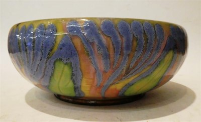 Lot 12 - A Royal Doulton Lambeth stoneware pottery bowl decorated with leaves, impressed factory marks,...