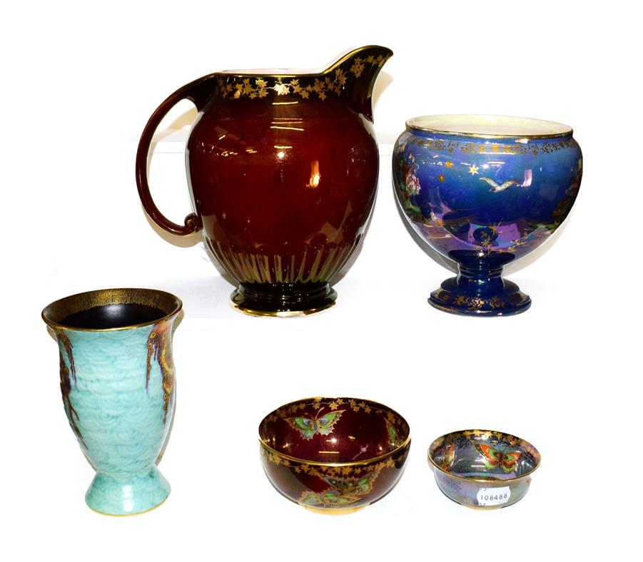Lot 20 - A group of Simon Fieldings Crown Devon pottery, including Mattajade vase, 15.5cm, 153 jug,...