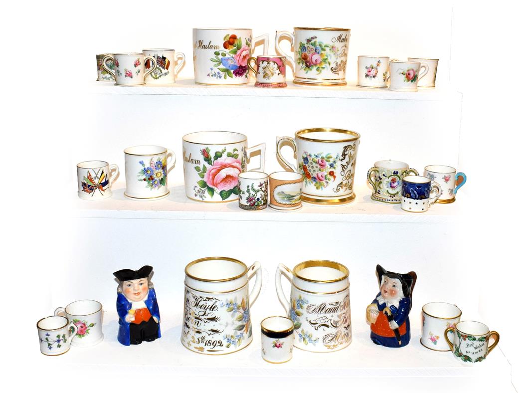 Lot 25 - A collection of miniature porcelain tankards including Royal Crown Derby, Royal Worcester and...