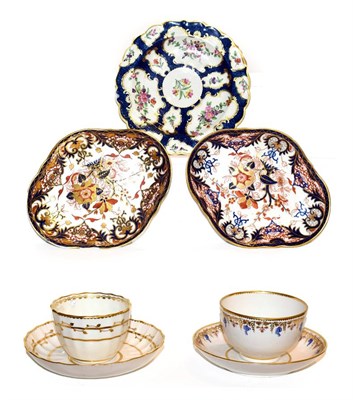 Lot 33 - A Derby porcelain tea bowl and saucer, circa 1790, painted in blue, pink and gilt with a band...