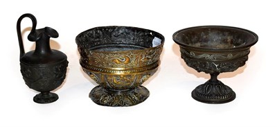Lot 35 - An 18th century Indian bronze repousse decorated bowl (a.f.) together with a 19th century patinated