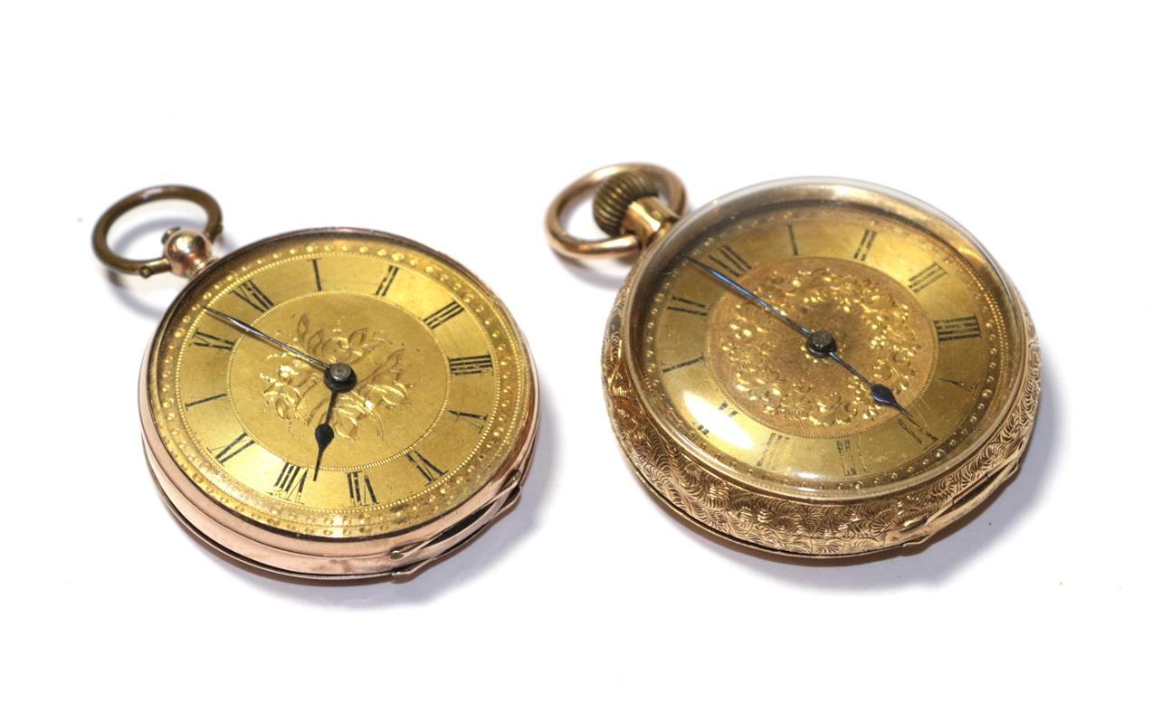 Lot 51 - Two lady's fob watches, with cases stamped 9ct and 18k