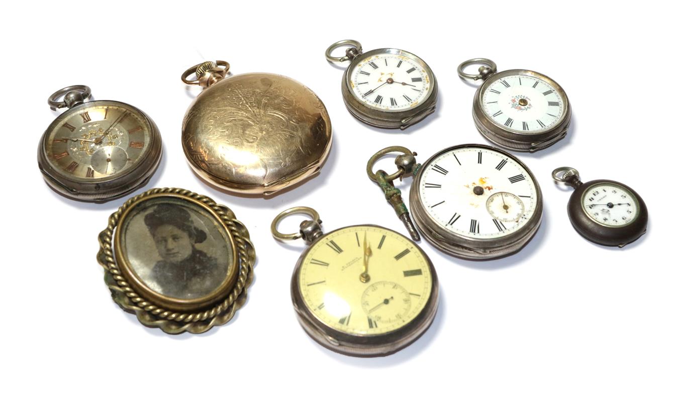 Lot 55 - Two lady's silver pocket watches, three lady's fob watches with cases stamped 0.800 and fine...
