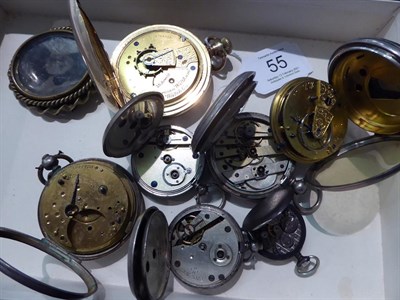 Lot 55 - Two lady's silver pocket watches, three lady's fob watches with cases stamped 0.800 and fine...