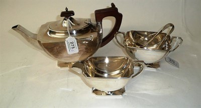 Lot 273 - A George V Three Piece Teaset, J W Tiptaft, Birmingham 1933, the rectangular bases with...