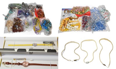 Lot 120 - Two boxes of costume jewellery including beaded necklaces, hair slides, bangles etc., together with