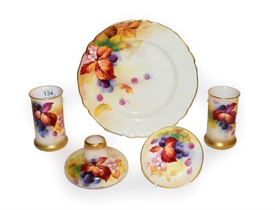 Lot 134 - Five pieces of Royal Worcester painted by Kitty Blake with maple leaves, blossom and...