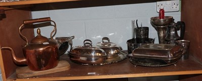 Lot 156 - A collection of assorted silver plated wares to include entree dishes together with a Victorian...
