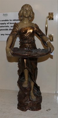 Lot 165 - An Art Nouveau Continental figure or a woman holding a lily pad, stamped marks 4/BB/7546/215, 65cm