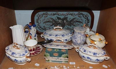 Lot 171 - Assorted ceramics including Royal Worcester tureens with elephant finials, Minton majolica...
