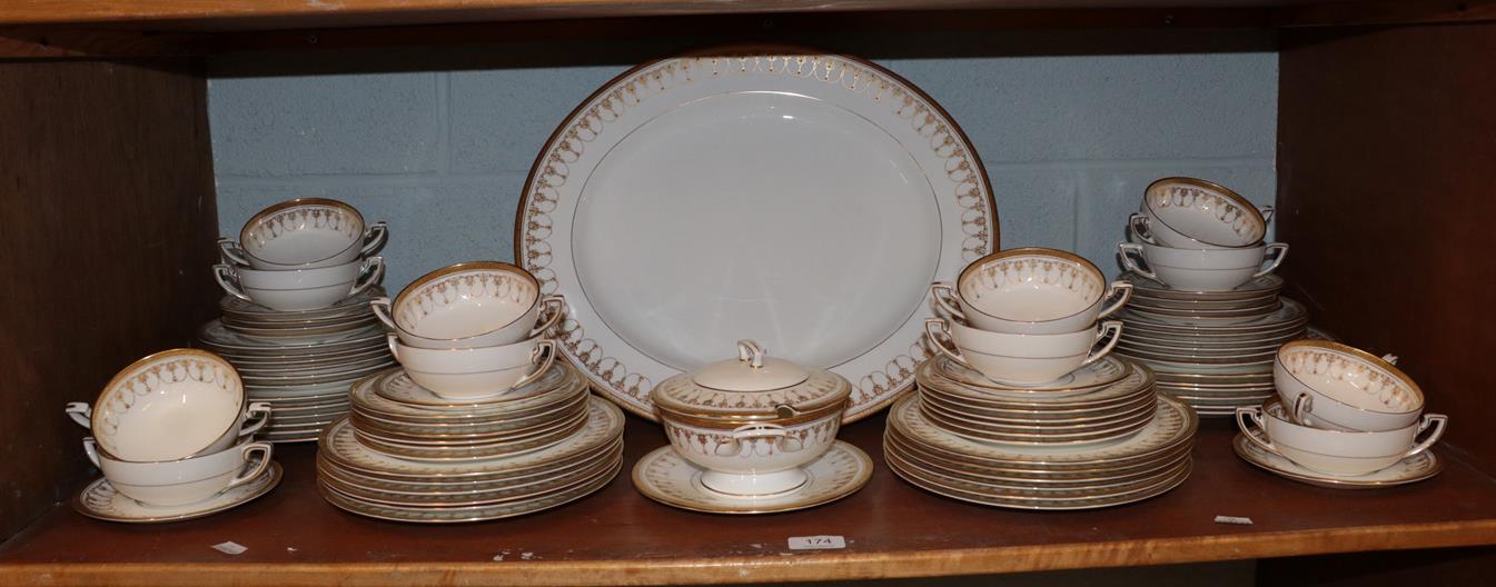 Lot 174 - Royal Worcester Imperial pattern white and gold dinner service comprising a sauce tureen with cover