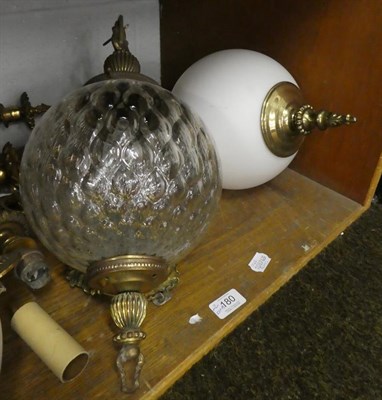 Lot 180 - Quantity of light fittings, comprising a pair of late Victorian gilt brass two-light...