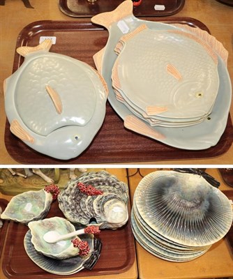 Lot 187 - A Portuguese Bordallo Pinheiro oyster service, comprising a tureen and cover, two sauce boats...
