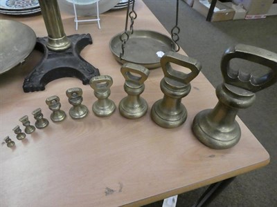 Lot 213 - A set of Victorian brass and iron W & T Avery shop weighing scales, together with a set of...