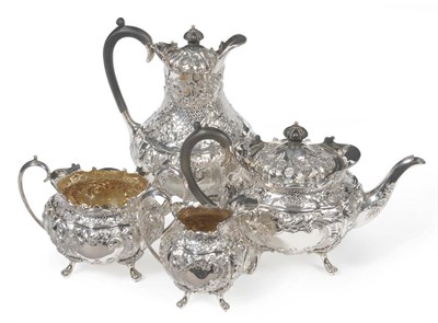 Lot 285 - An Edward VII Four Piece Teaset, Fenton, Russell & Co Ltd, Sheffield 1903, the baluster lobed...