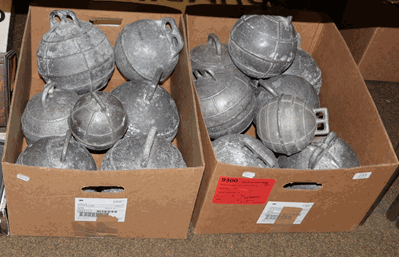 Lot 233 - Large collection of vintage metal fishing floats (two boxes)