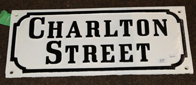 Lot 237 - A 19th century cast iron street sign ''Charlton street'' repainted, reportedly Blitz recovered,...