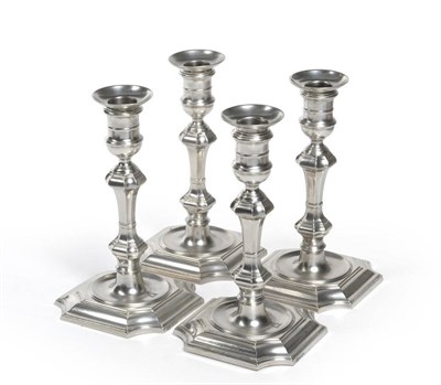 Lot 288 - A Set of Four Victorian Candlesticks, Hawkesworth, Eyre & Co Ltd, Sheffield 1890, the square...