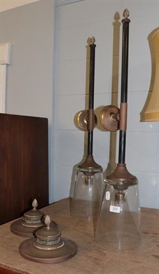 Lot 250 - Pair of large Venetian style torch wall lights with brass covers, 107cm, back plates 11.25cm...