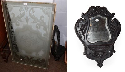 Lot 257 - An early 20th century etched glass public house panel, inscribed 'smoke room', within a foliate...