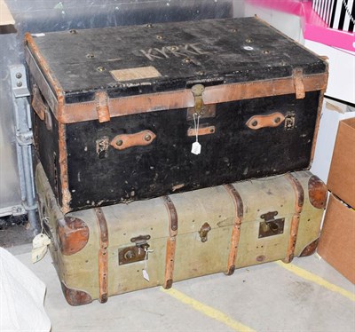Lot 1104 - Daniel Collins Trunk Maker, Oxford Street London trunk with leather straps, canvas lined...