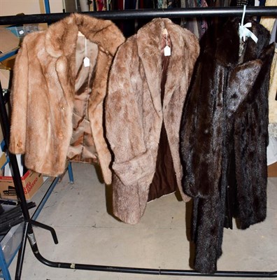 Lot 1131 - J Olsen Harrogate brown mink double breasted jacket, a pale brown mink short jacket and another (3)