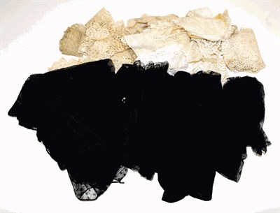 Lot 1140 - Assorted late 19/early 20th century black and cream lace, comprising black stole flounces, edgings