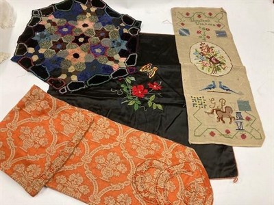 Lot 1159 - Quantity of textiles, undergarments, crochet trimmed linens, Victorian style printed cotton...