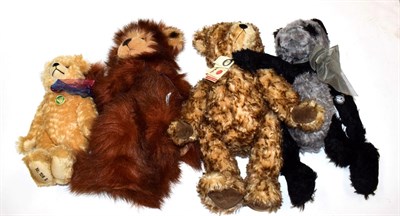 Lot 1164 - a Hermann Wilhelm bear and a smaller musical Hermann bear, two Charlie Bears with labels, Endeavour