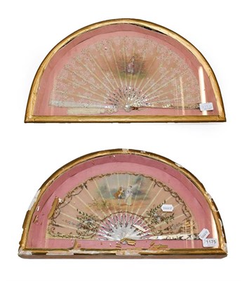 Lot 1175 - Two similar framed 19th century fans, comprising a silk and lace mount with central hand...