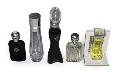 Lot 1182 - Four Giorgio Beverley Hills sunny factice glass scent display bottles, an advertising display stand