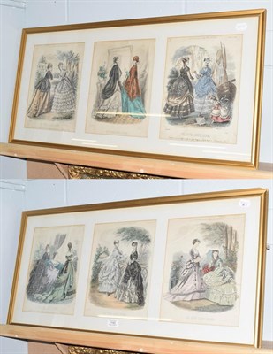 Lot 1193 - The Young Ladies Journal, Paris fashions, six hand coloured plates in two frames