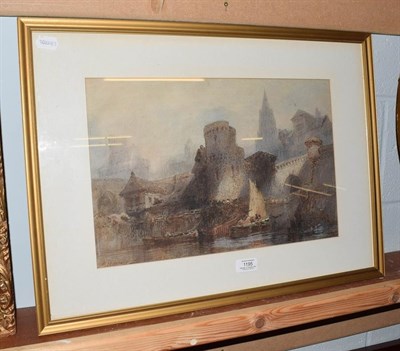Lot 1195 - Two works to include Paul Marny (1829-1914), Continental town view from the river, watercolour,...