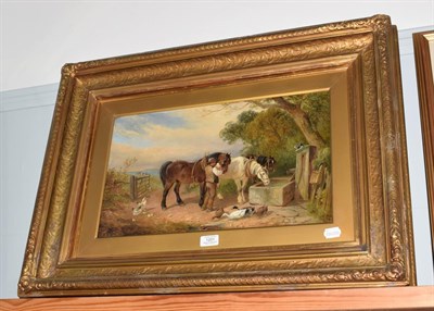 Lot 1201 - Edwin L. Meadows (fl. 1854-1872) Horses watering, oil on canvas, signed, 30cm by 50cm