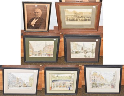 Lot 1233 - A mixed lot to include five watercolours by R Stephens, signed and dated 1987 of Edwardian...