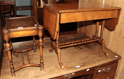 Lot 1326 - A mahogany drop leaf sofa table with leather inset top together with a walnut occasional table,...