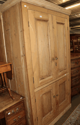 Lot 1327 - A Victorian pine linen cupboard, twon internal shelves to the top and one to the bottom, 118cm...