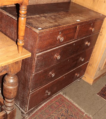 Lot 1331 - A 19th century oak chest of drawers, two short over three long, 105cm by 50cm by 94cm