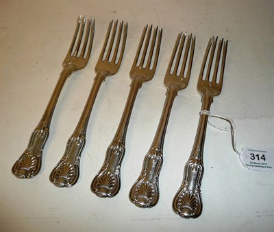 Lot 314 - A Set of Five George III Table Forks, Paul Storr, London 1817, one 1815, hourglass pattern with...