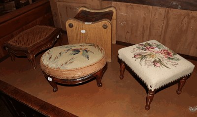 Lot 1341 - Four footstools, one with casework top, two upholstered and one with tooled leather (4)