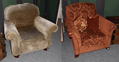 Lot 1361 - A red upholstered armchair together with another armchair (2)