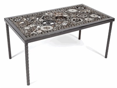 Lot 1372 - a Steampunk Industrial metal coffee table, constructed using various industrial sprockets,...