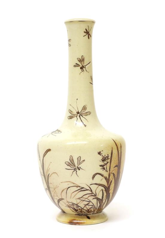Lot 2000 - A Martin Brothers Stoneware Vase, incised with bulrushes, insects and butterflies on a buff ground