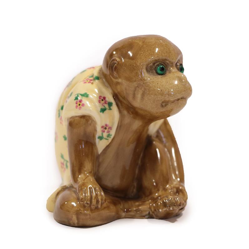 Lot 2004 - A Bernard Moore Monkey Menu Holder, in a seated pose, wearing a floral painted coat, unmarked,...