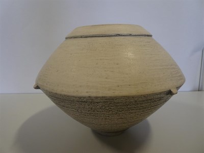 Lot 2011 - Jason Wason (b.1946): A St. Agnes Clay Lugged Vessel, smooth surface with rubbed metal oxides,...
