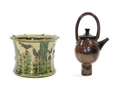Lot 2012 - Katherine Winfrey (1966-): An Earthenware Planter, decorated with birds and flowers, in...