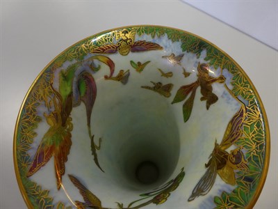 Lot 2014 - A Wedgwood Black Fairyland Lustre Butterfly Woman and Floating Fairies Design Trumpet Vase,...
