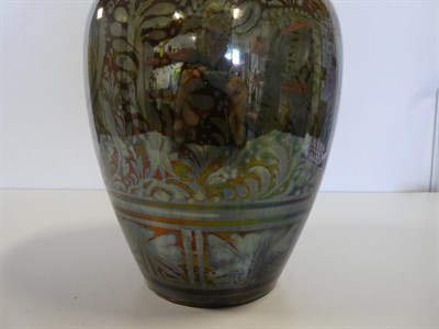 Lot 2019 - A Pilkington's Royal Lancastrian Lustre Vase, by Richard Joyce, with three water buffalo, in...