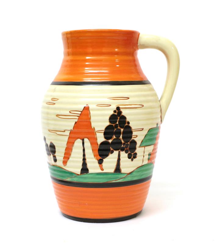 Lot 2023 - Clarice Cliff (1899-1972): A Fantasque Bizarre Trees and House (Alpine) Lotus Jug, painted with...