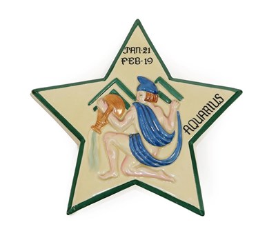 Lot 2031 - Clarice Cliff (1899-1972): An Aquarius Star Sign Plaque, circa 1936, of star form relief...